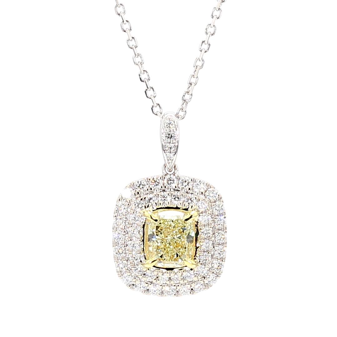 GIA Certified Natural Yellow Cushion Diamond 2.18 Carat TW Gold Drop Pendant