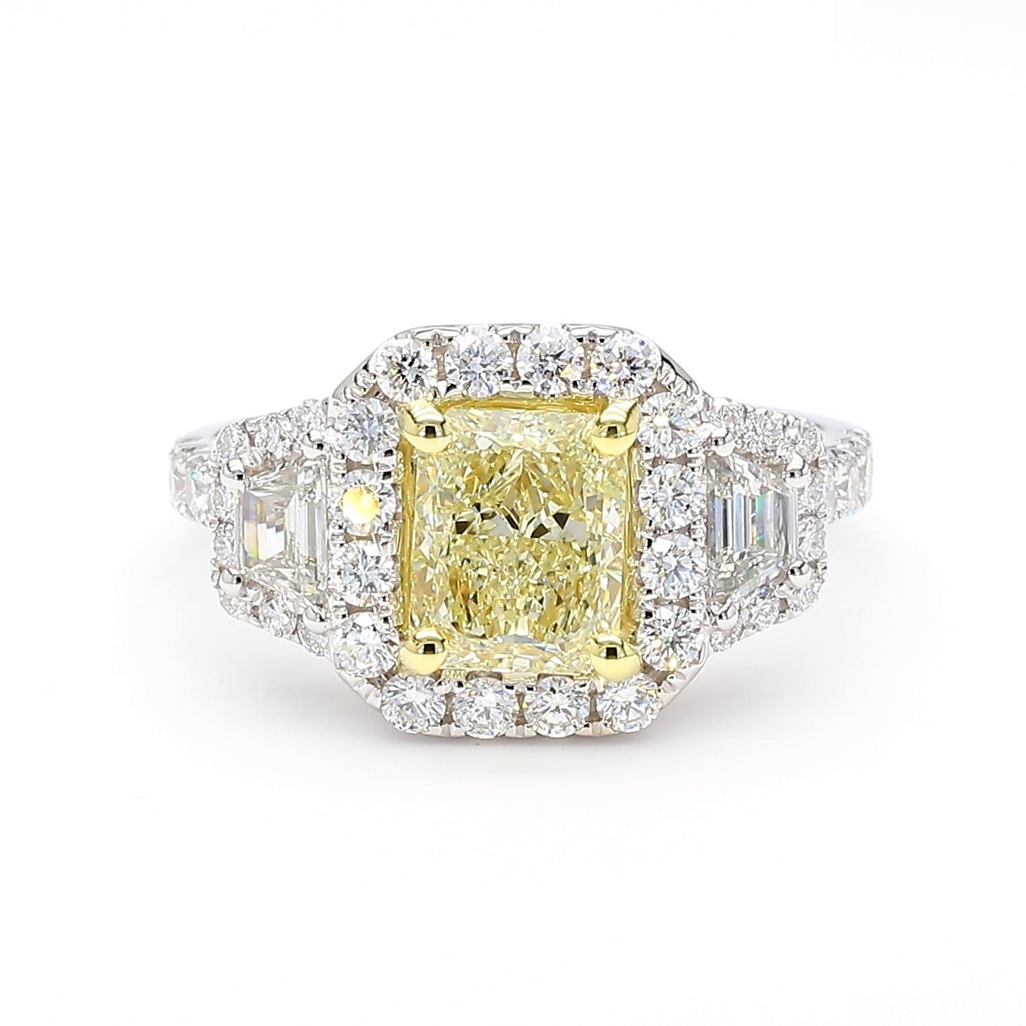 GIA Certified Natural Yellow Radiant Diamond 2.55 Carat TW Gold Cocktail Ring