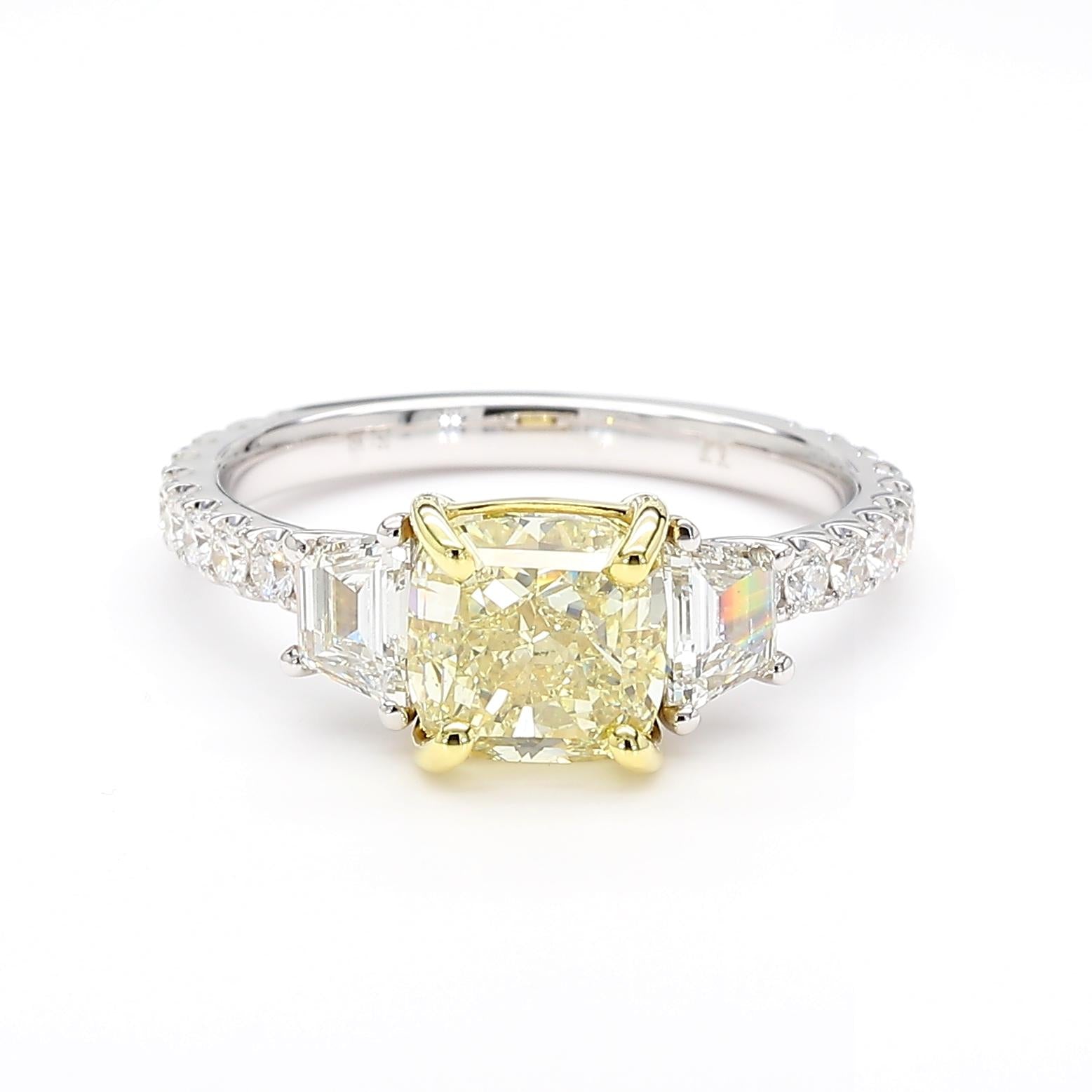 GIA Certified Natural Yellow Cushion Diamond 2.91 Carat TW Gold Cocktail Ring