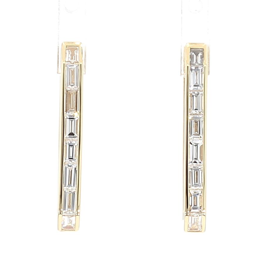 Natural White Baguette Diamond 1.09 Carat TW Gold Earrings