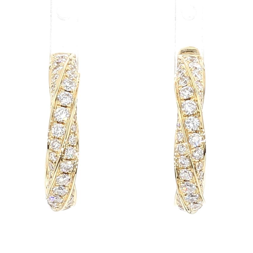 Natural White Round Diamond 2.01 Carat TW Gold Earrings