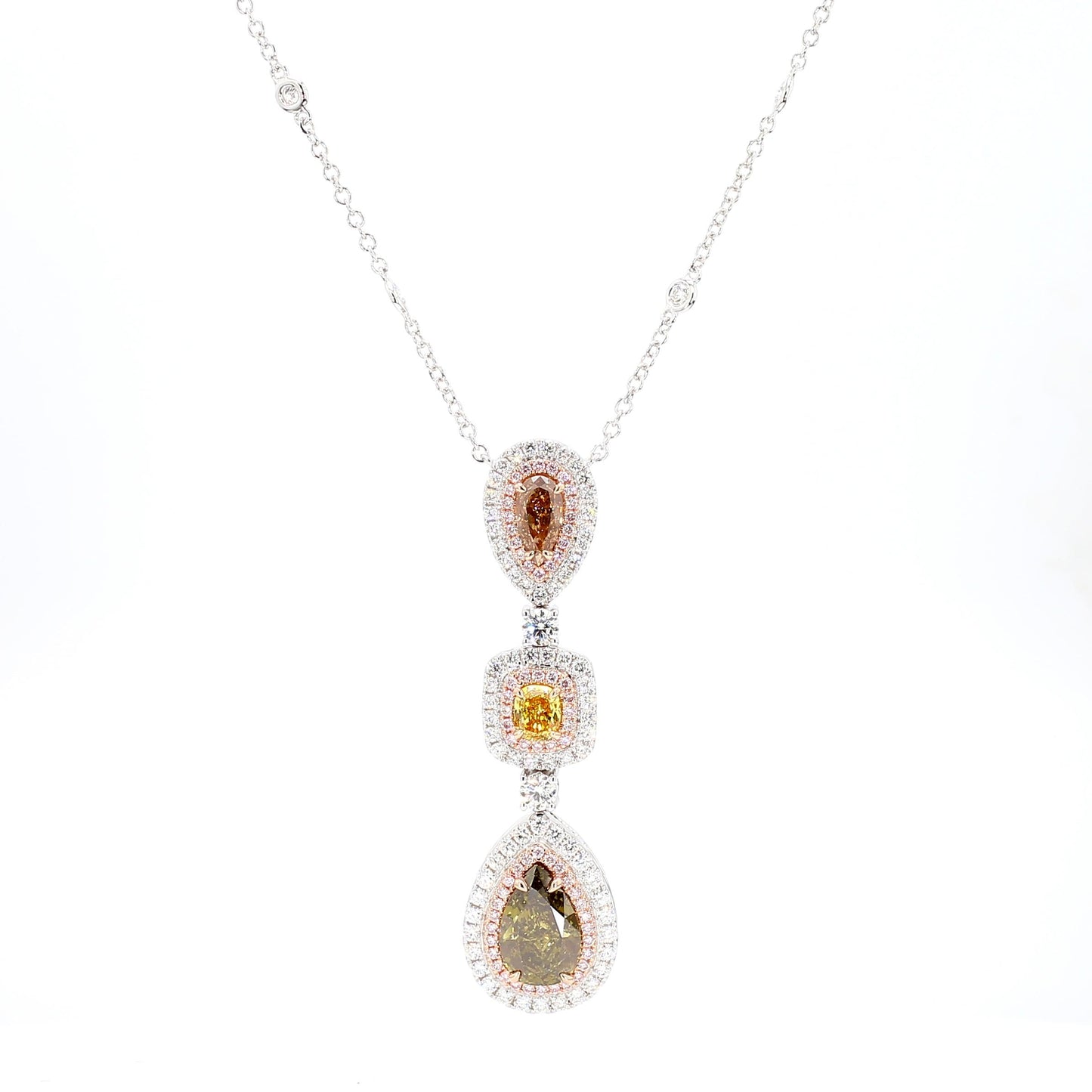 GIA Fancy Deep Brownish Greenish Yellow Pear Diamond 5.52 CTS Gold Necklace