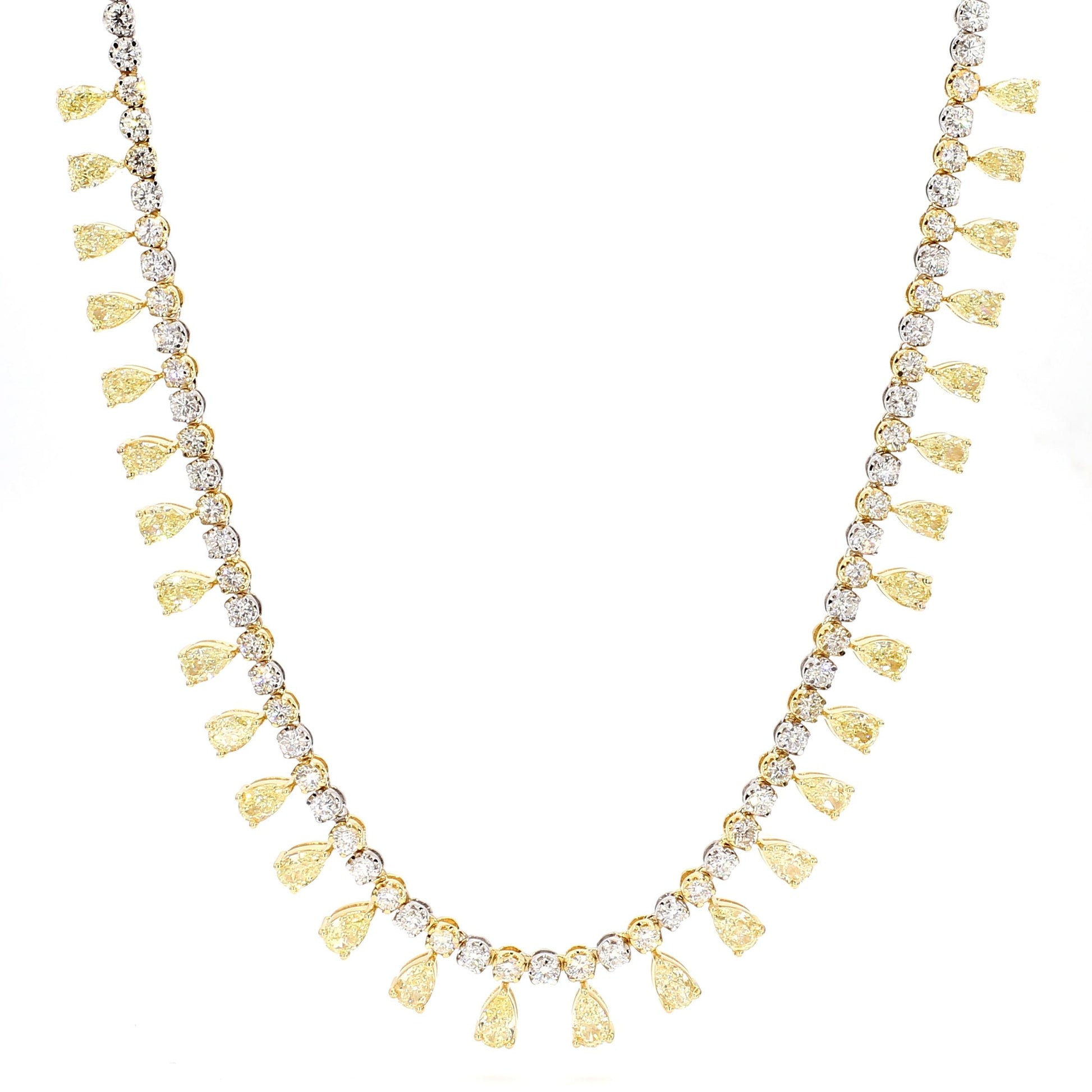 Natural Yellow Pear Diamond 12.05 Carat TW Gold Necklace