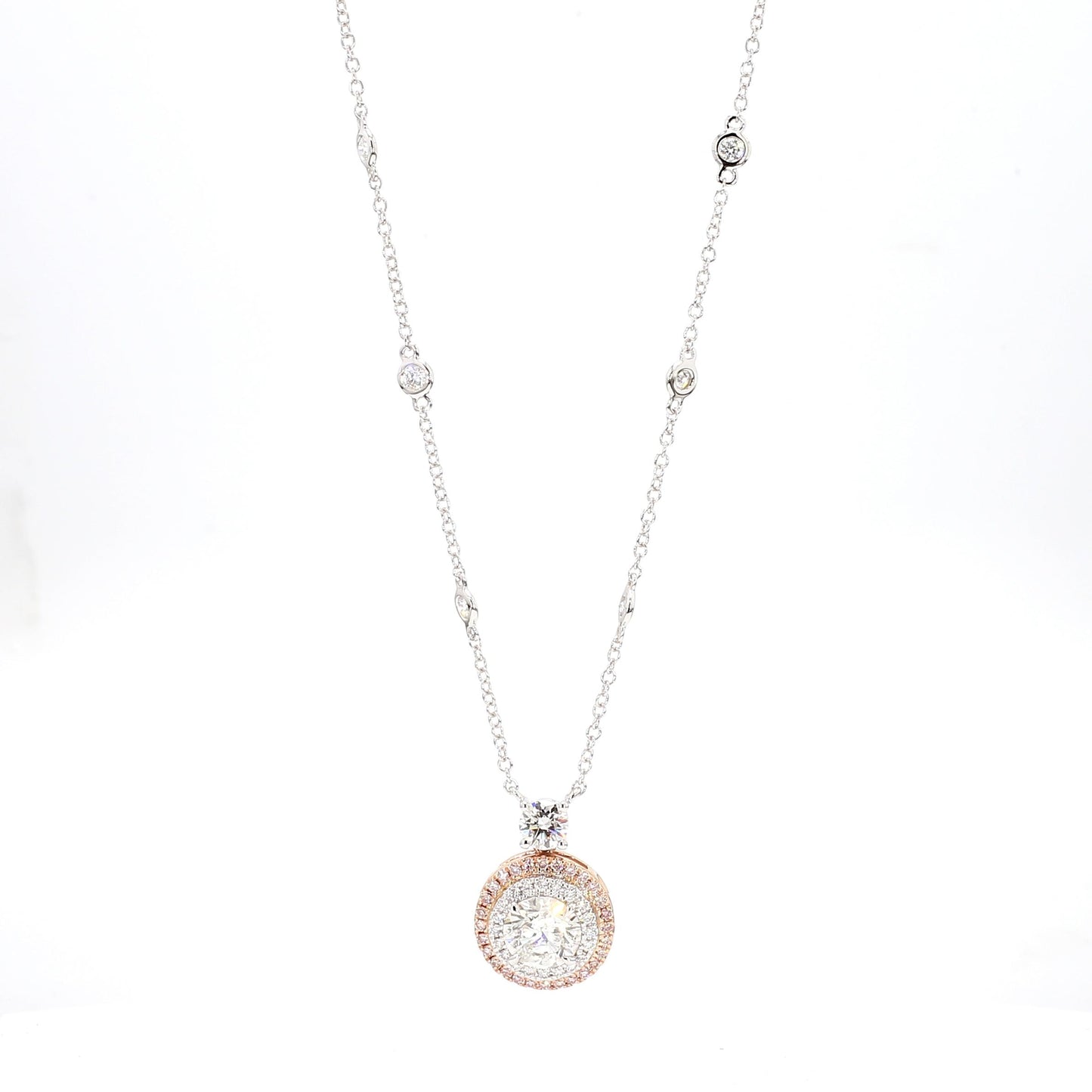 GIA Certified Natural White Round Diamond 1.81 Carat TW Gold Necklace