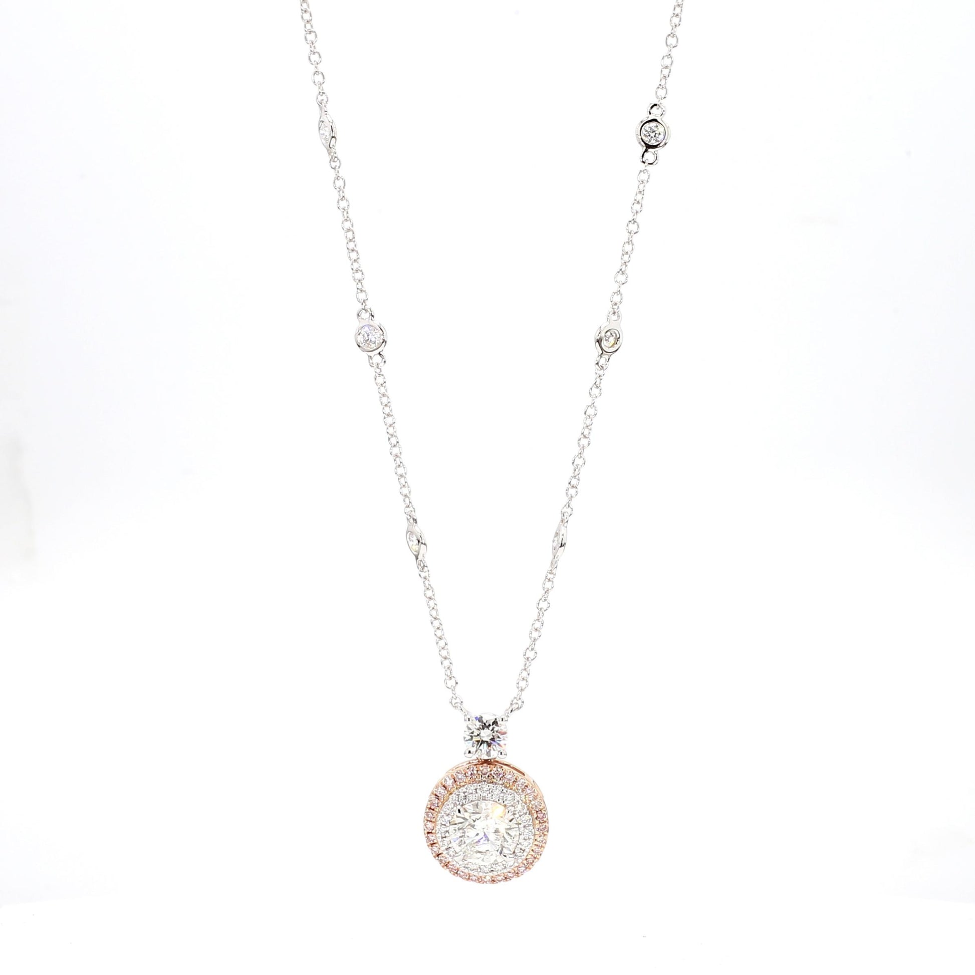 GIA Certified Natural White Round Diamond 1.81 Carat TW Gold Necklace