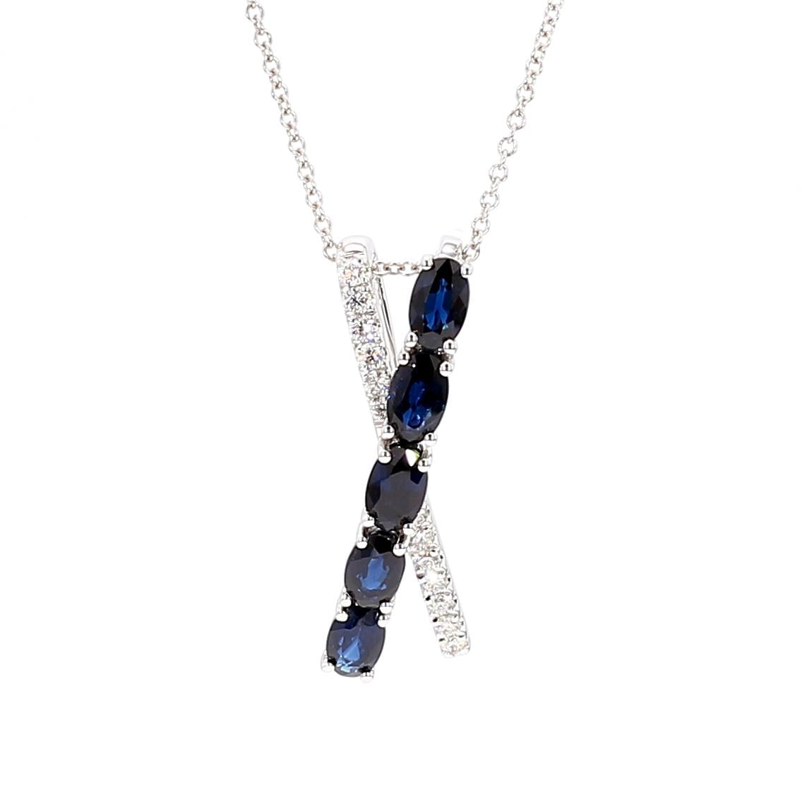 Natural Blue Oval Sapphire and Diamond 1.74 Carat TW Gold Pendant