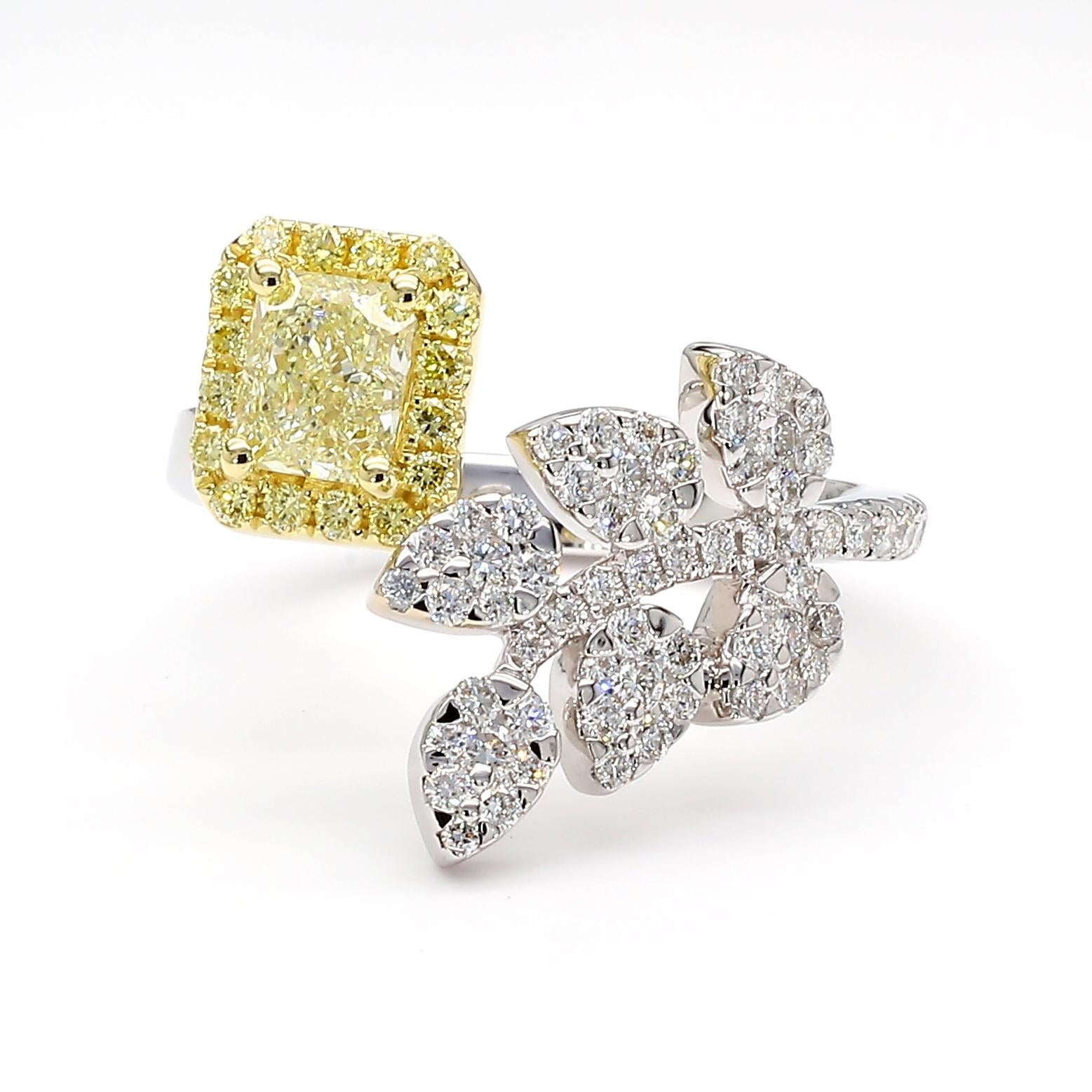 GIA Certified Natural Light Yellow Radiant Diamond 1.38 Carat TW Gold Ring