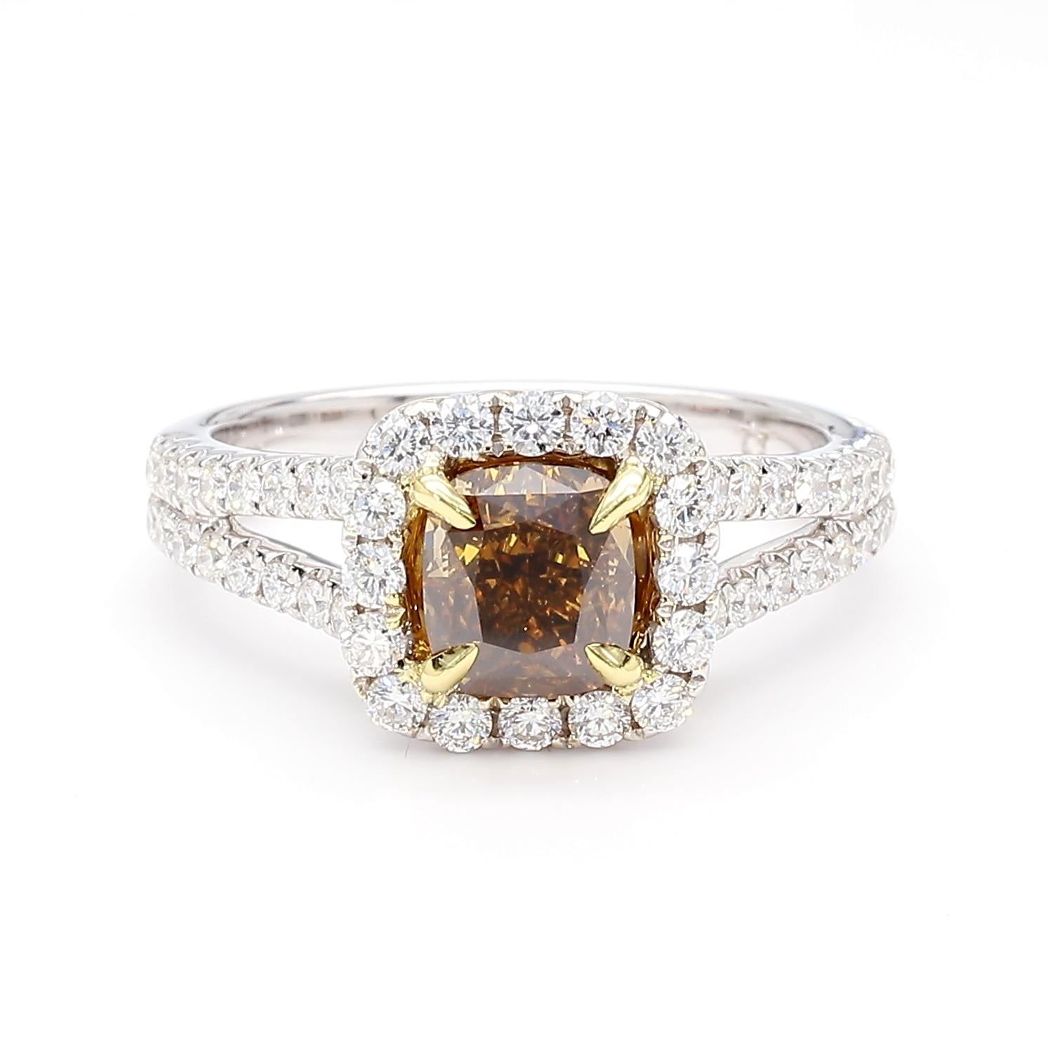 GIA Natural Fancy Dark Yellowish Brown Cushion Diamond 2.05 Carat Platinum Ring