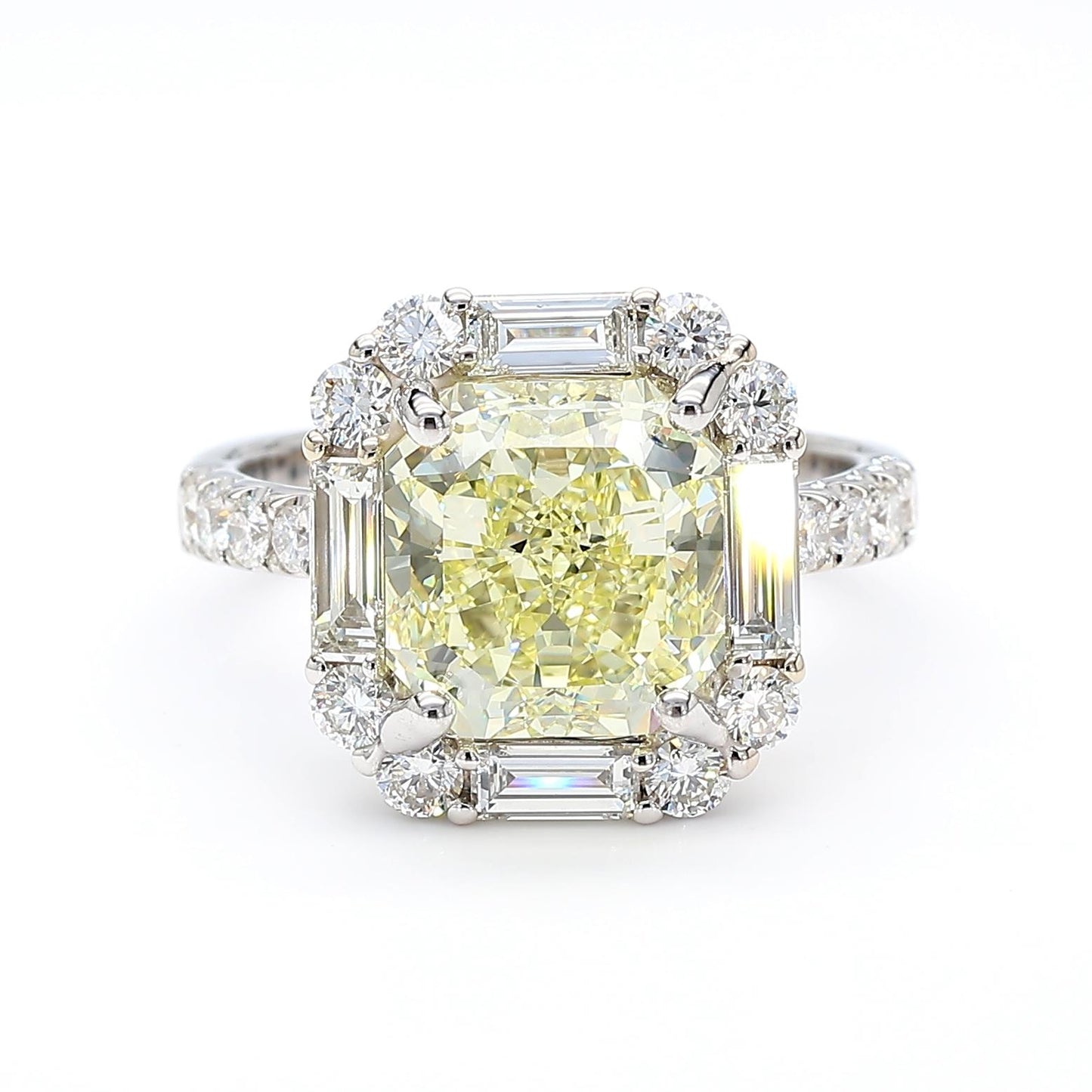GIA Certified Natural Light Yellow Radiant Diamond 5.11 Carat TW Gold Ring