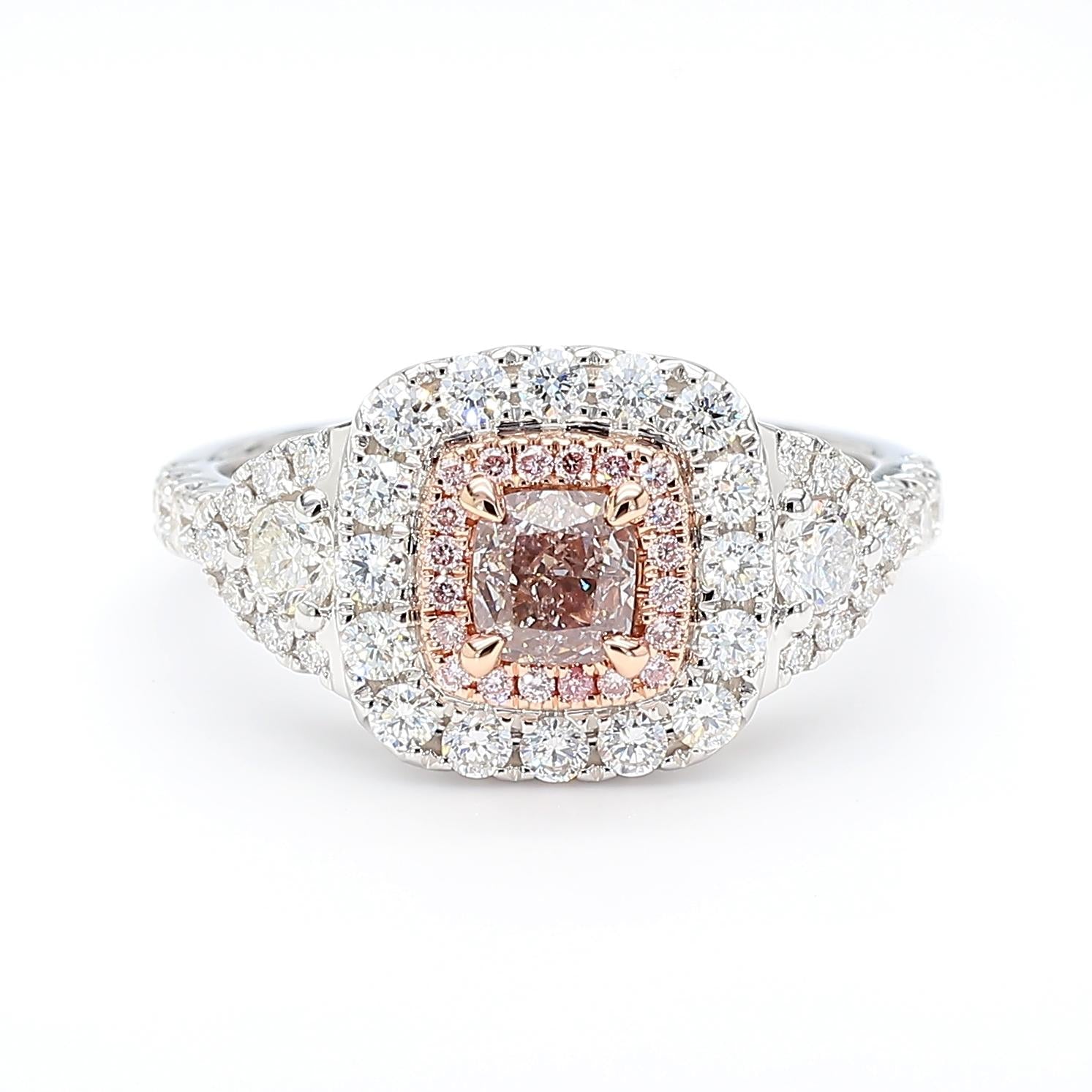 GIA Natural Fancy Pinkish Brown Cushion Diamond 1.42 Carat TW Gold Ring