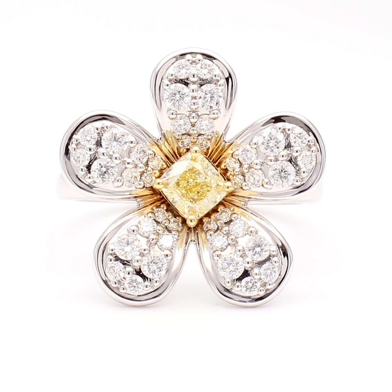 Natural Yellow Cushion Diamond 1.00 Carat TW Gold Cocktail Ring