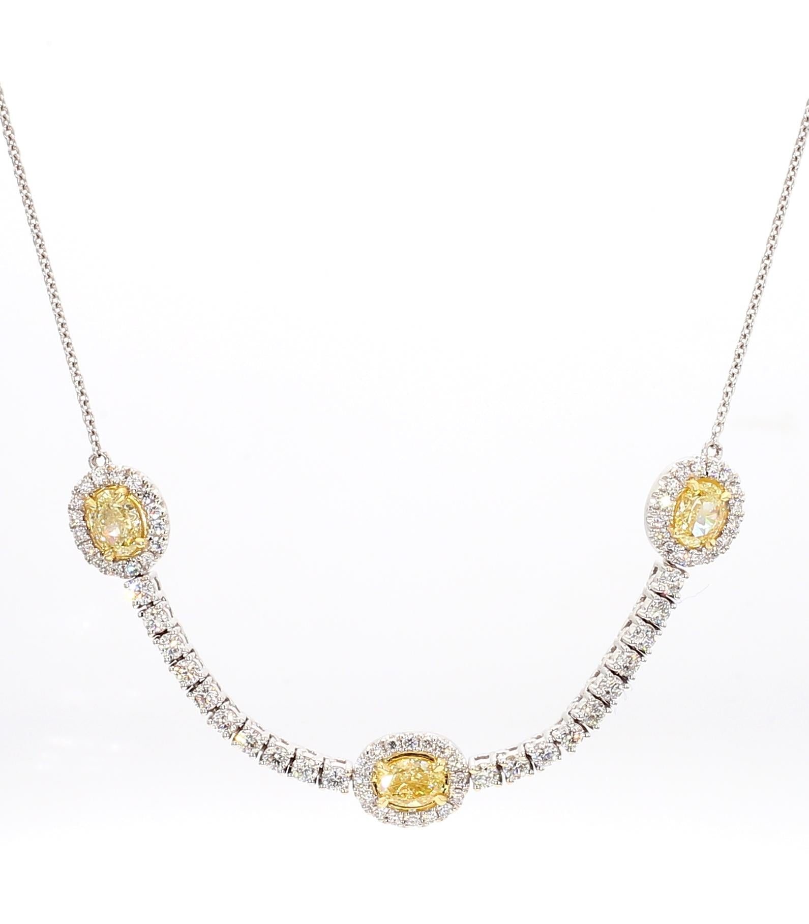 Natural Yellow Oval and White Diamond 2.30 Carat TW Gold Drop Necklace