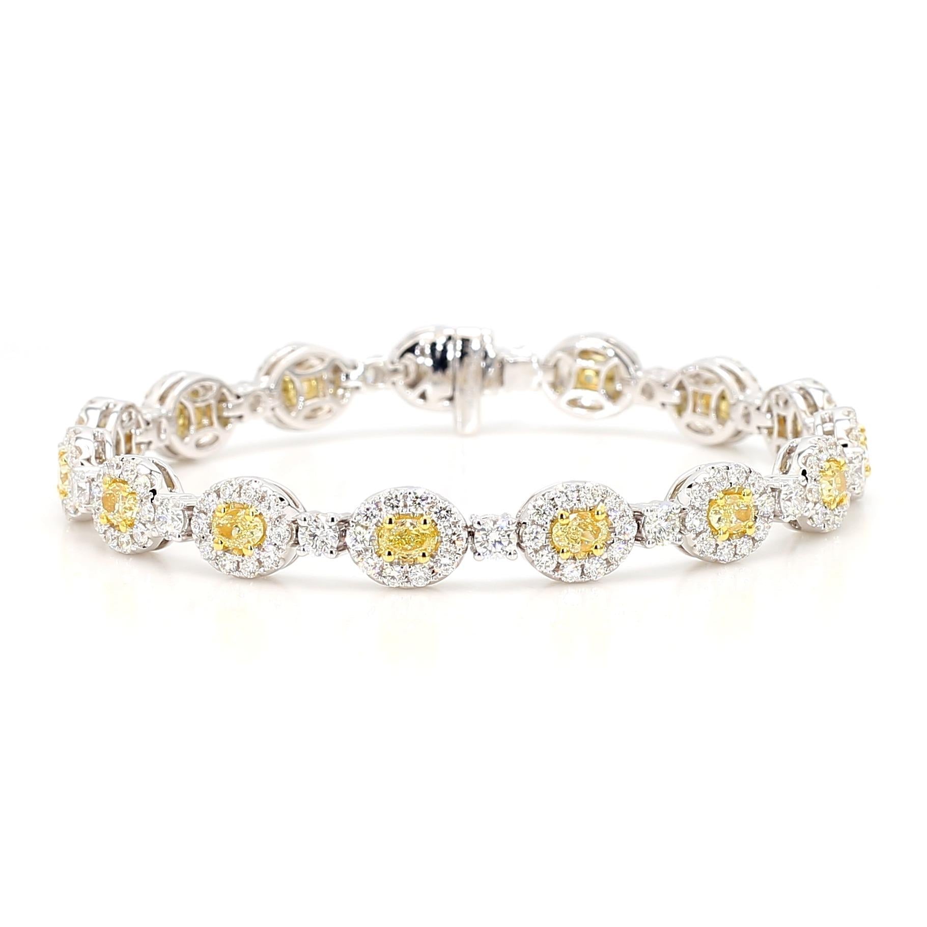 Natural Yellow Oval Diamond 7.36 Carat TW Gold Bracelet
