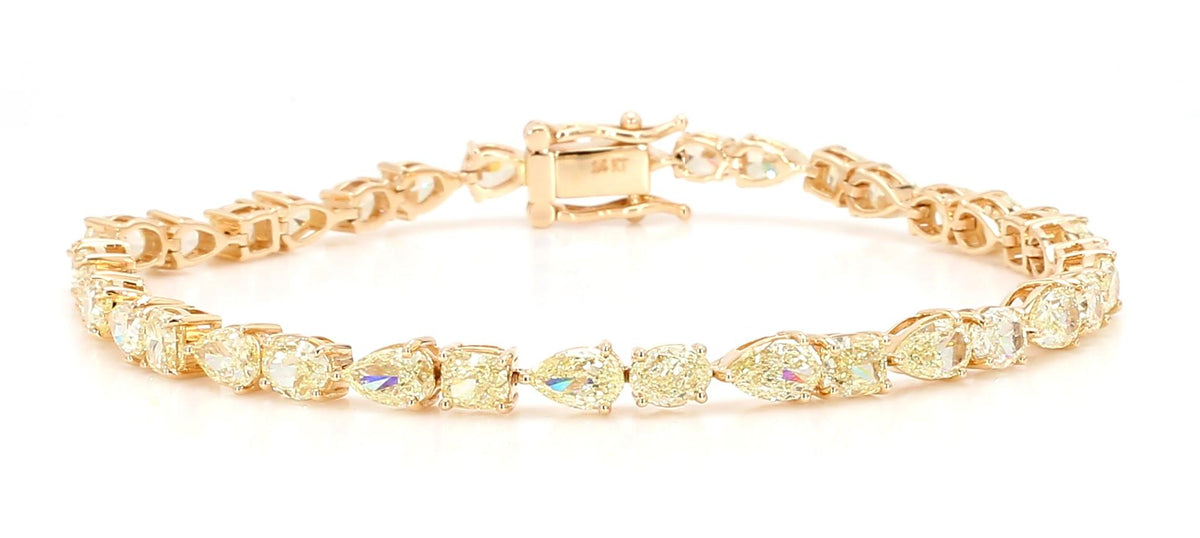 Natural Yellow Pear Diamond 9.03 Carat TW Gold Bracelet
