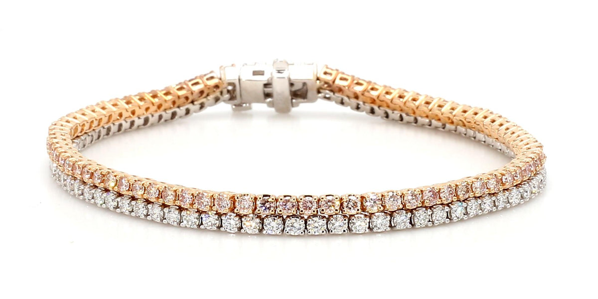 Natural Pink Round Diamond 4.23 Carat TW Gold Bracelet