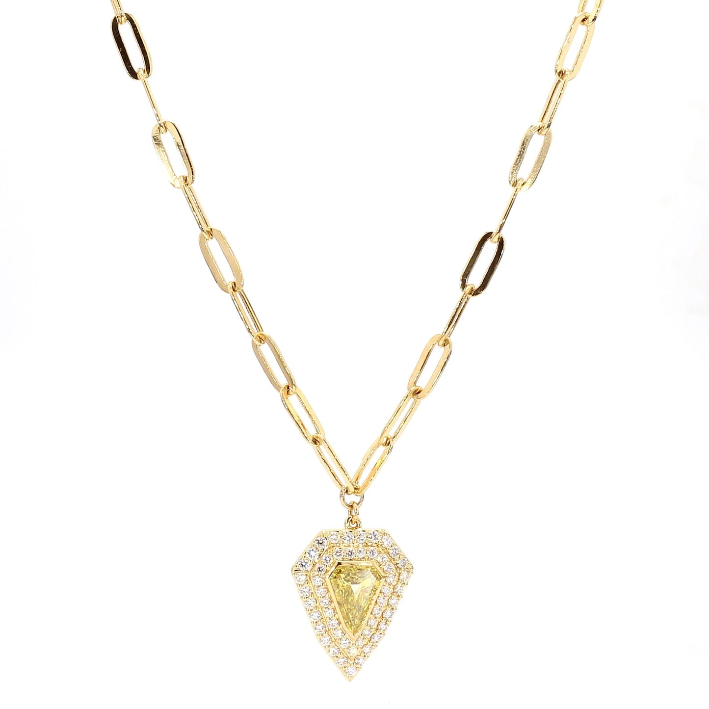 GIA Certified Fancy Deep Yellow Trillion Diamond 1.19 Carat TW Gold Necklace