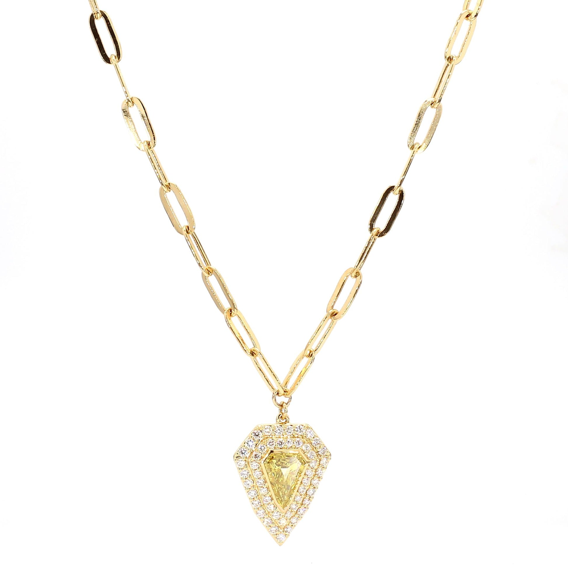 GIA Certified Fancy Deep Yellow Trillion Diamond 1.19 Carat TW Gold Necklace