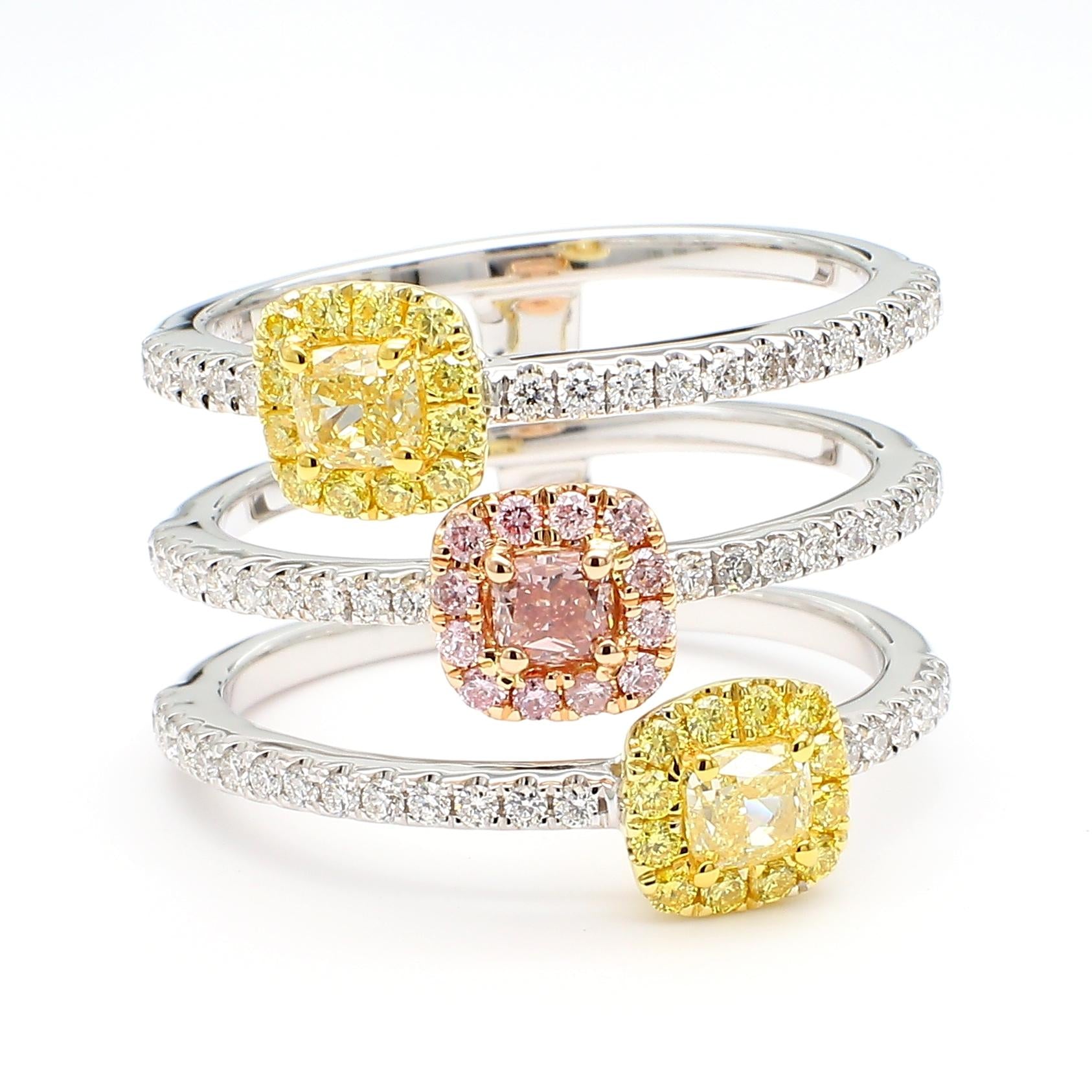 GIA Certified Natural Pink Cushion Diamond 1.32 Carat TW Gold Cocktail Ring