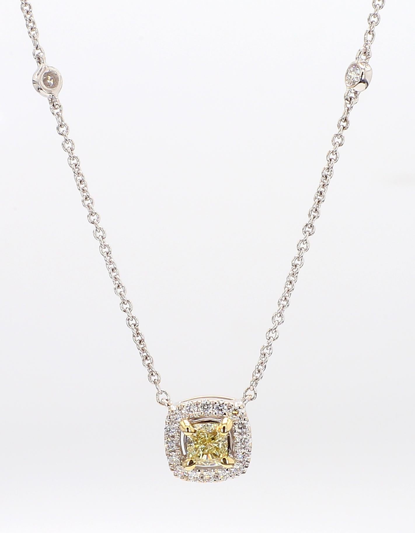 Natural Yellow Cushion Diamond 0.57 Carat TW Gold Drop Pendant