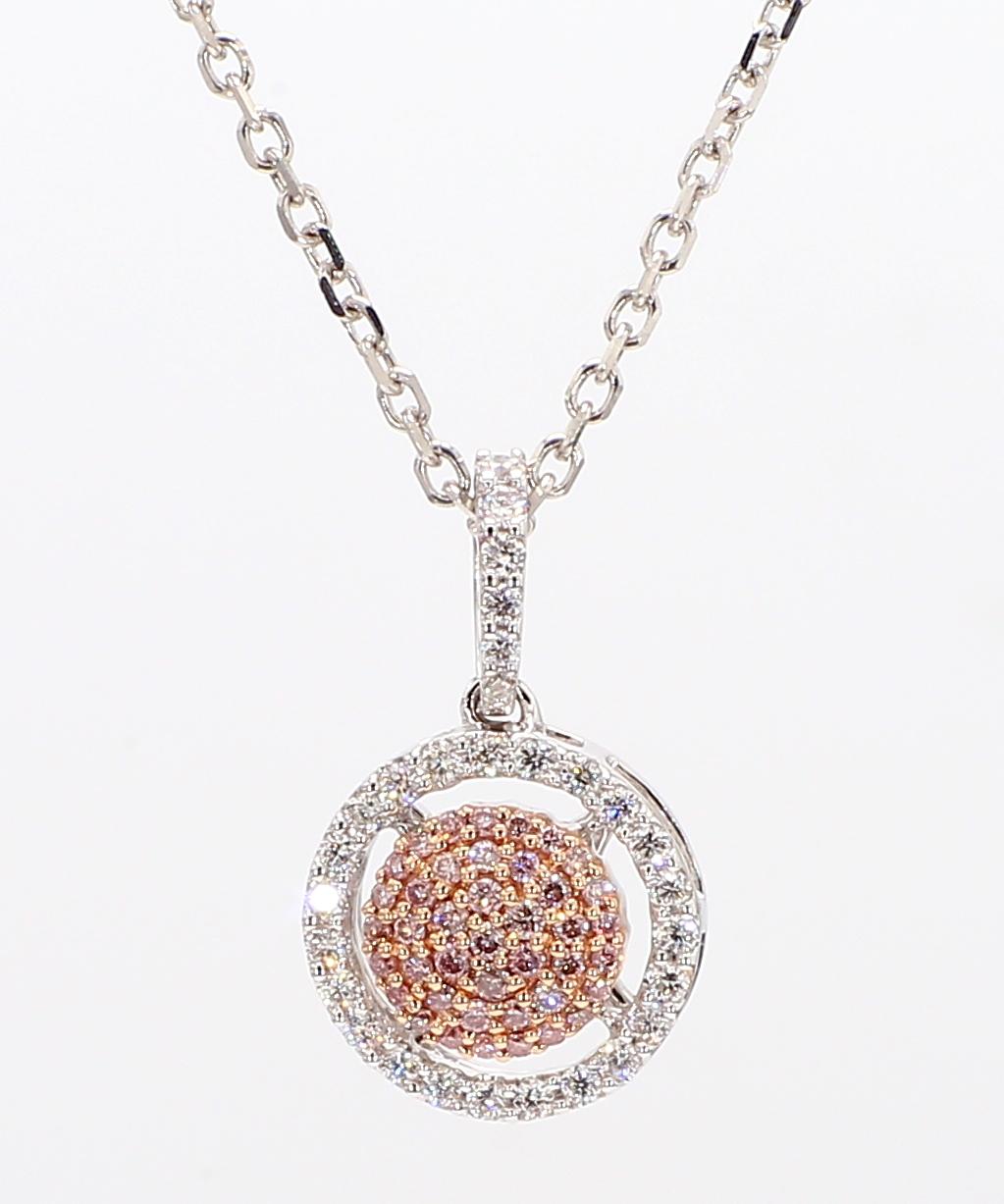 Natural Pink Round Diamond 0.30 Carat TW Rose Gold Drop Pendant