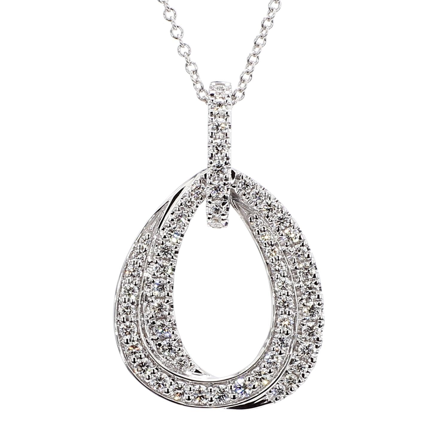 Natural White Round Diamond 0.54 Carat TW White Gold Drop Pendant