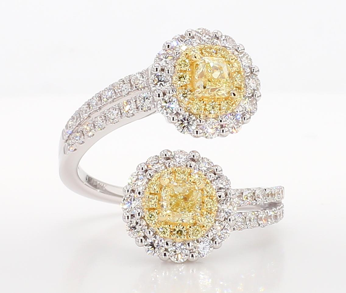 Natural Yellow Cushion Diamond 1.74 Carat TW Gold Cocktail Ring