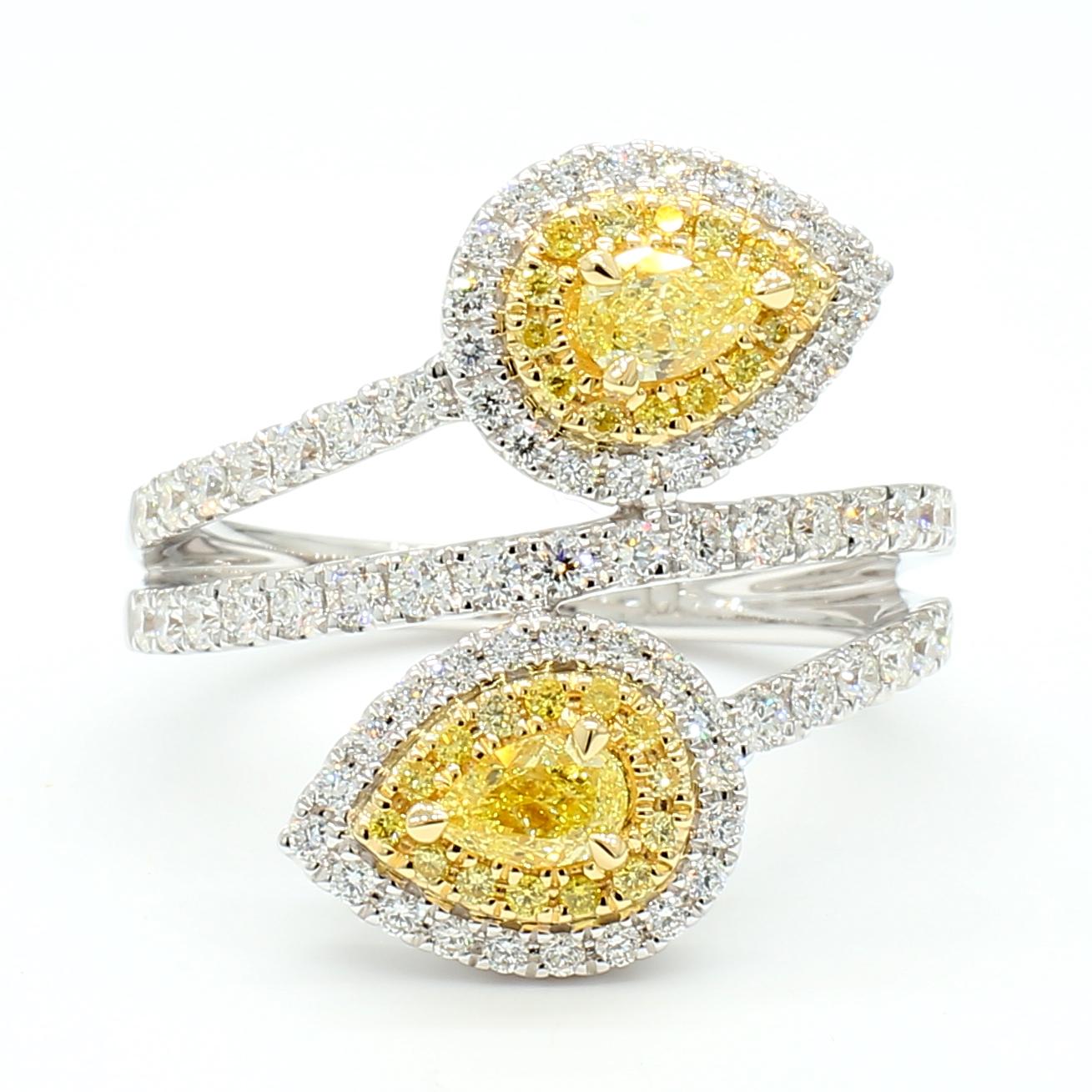 Natural Yellow Pear Diamond 1.39 Carat TW Gold Cocktail Ring