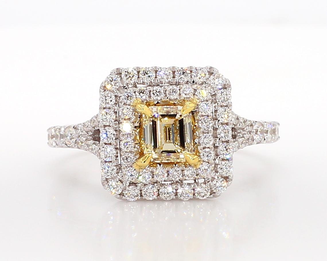 Natural Yellow Emerald Diamond 1.24 Carat TW Gold Cocktail Ring