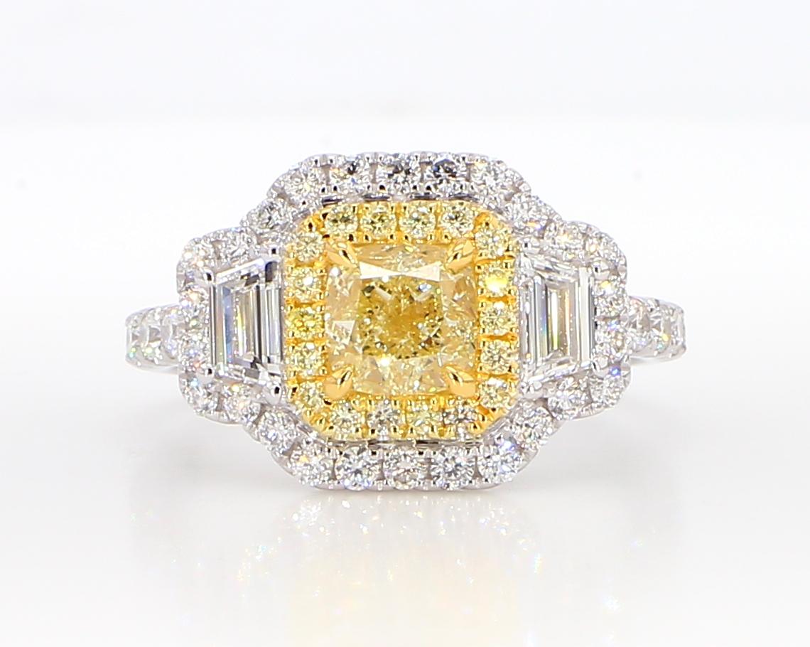 GIA Certified Natural Yellow Cushion Diamond 2.24 Carat TW Gold Cocktail Ring