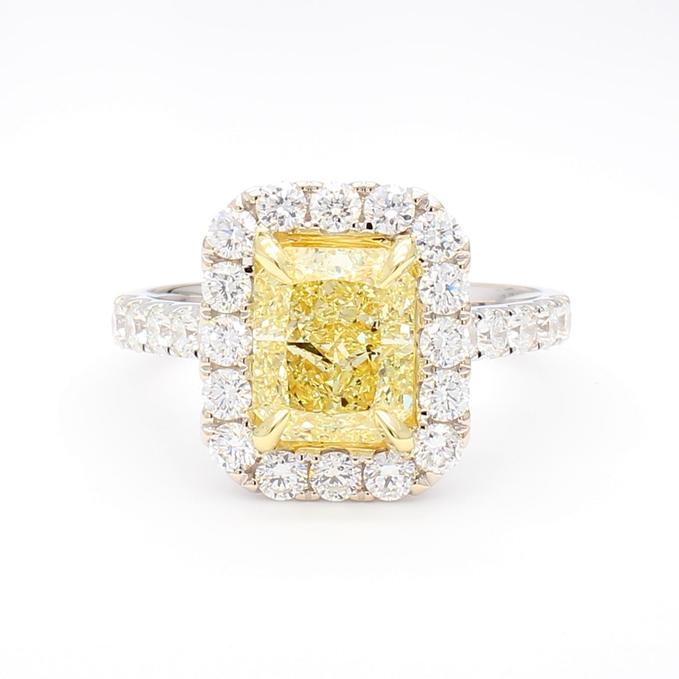 GIA Certified Natural Yellow Radiant Diamond 3.30 Carat TW Gold Cocktail Ring