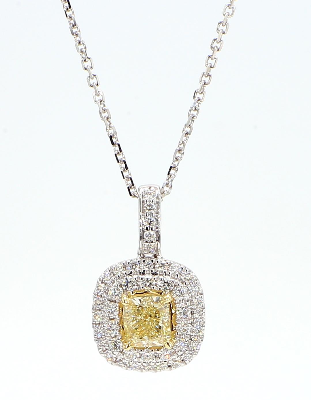 Natural Yellow Cushion Diamond 1.02 Carat TW Gold Drop Pendant