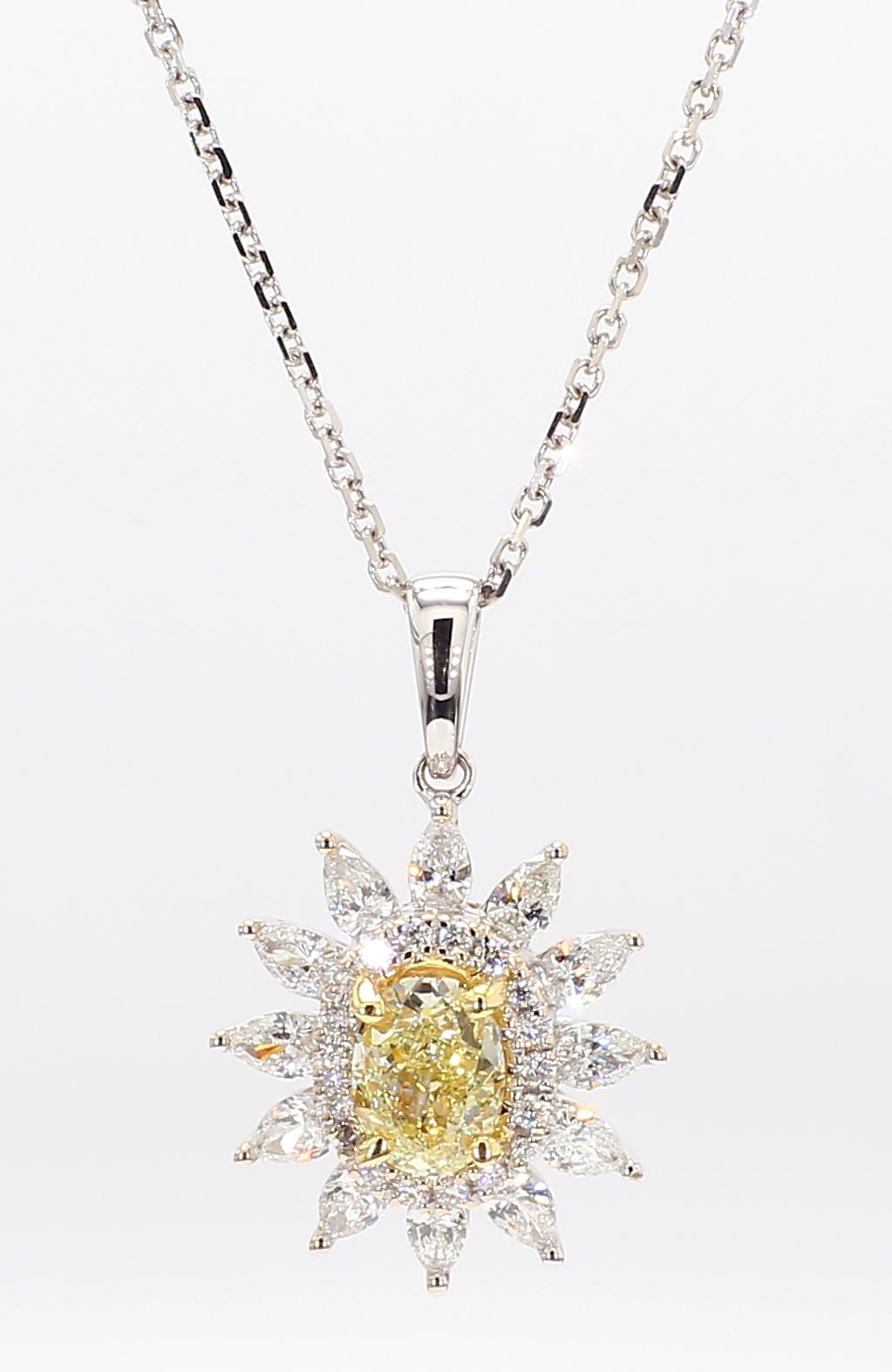 Natural Yellow Oval and White Diamond 1.46 Carat TW Gold Drop Pendant