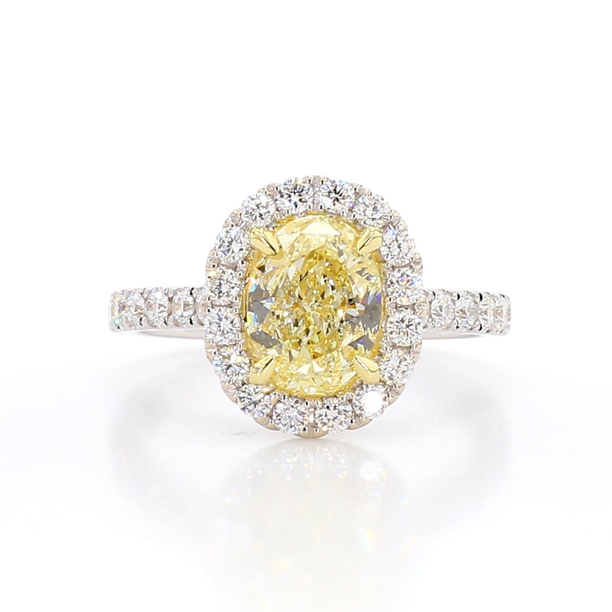 GIA Certified Natural Yellow Oval Diamond 2.66 Carat TW Gold Cocktail Ring